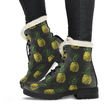 Gold Pineapple Faux Fur Leather Boots