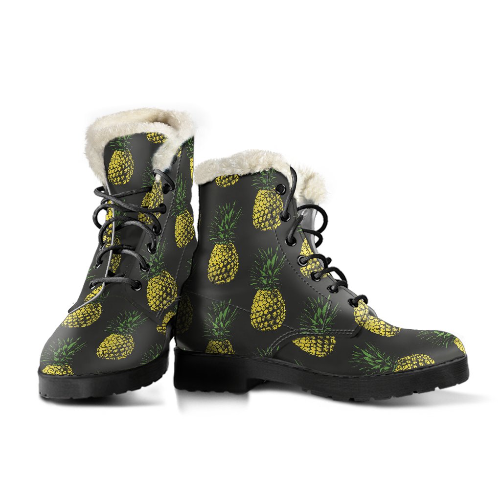 Gold Pineapple Faux Fur Leather Boots