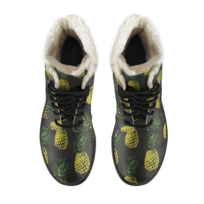 Gold Pineapple Faux Fur Leather Boots