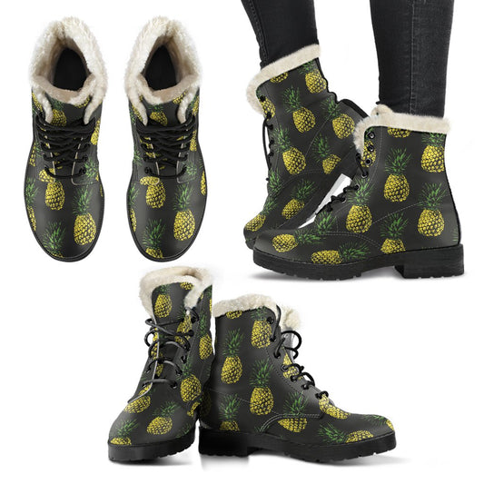 Gold Pineapple Faux Fur Leather Boots
