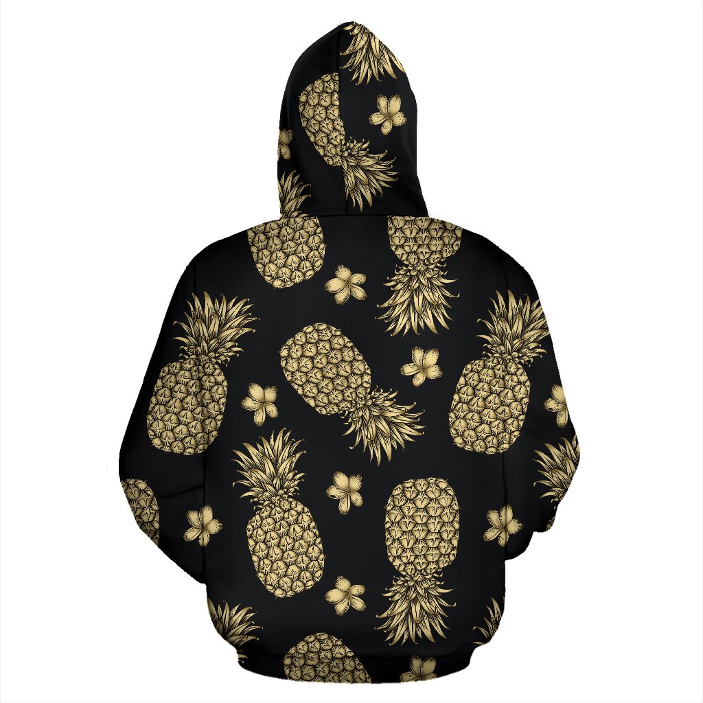 Gold Pineapple Hibiscus All Over Zip Up Hoodie