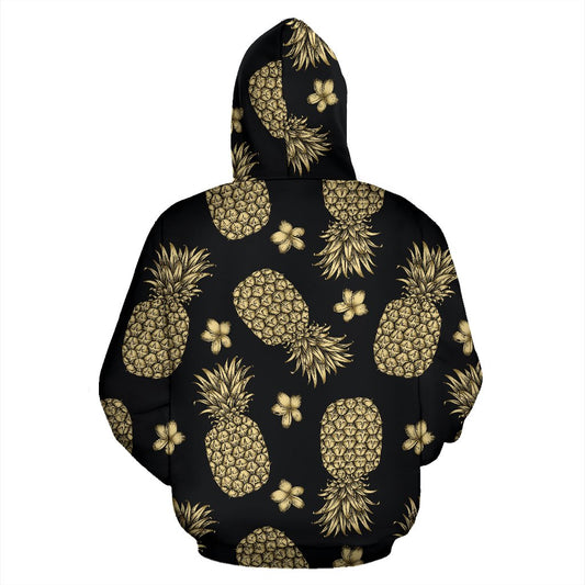 Gold Pineapple Hibiscus All Over Zip Up Hoodie
