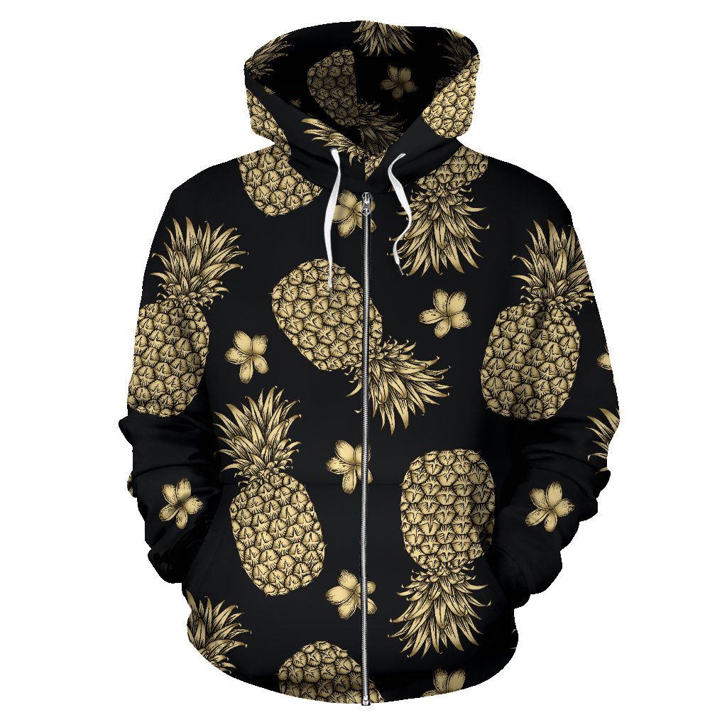 Gold Pineapple Hibiscus All Over Zip Up Hoodie