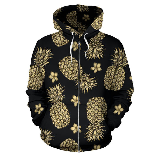 Gold Pineapple Hibiscus All Over Zip Up Hoodie