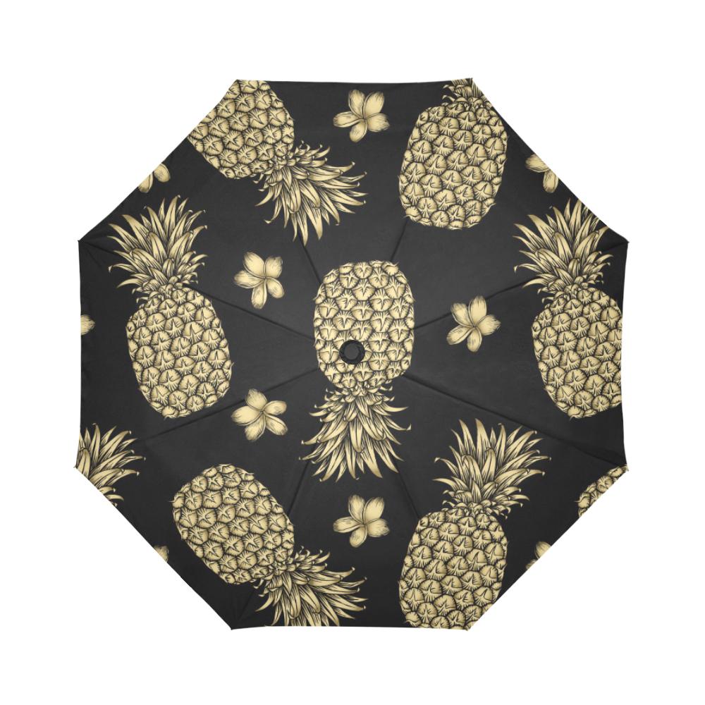 Gold Pineapple Hibiscus Automatic Foldable Umbrella