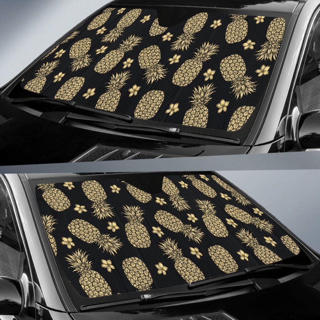 Gold Pineapple Hibiscus Car Sun Shade-JorJune