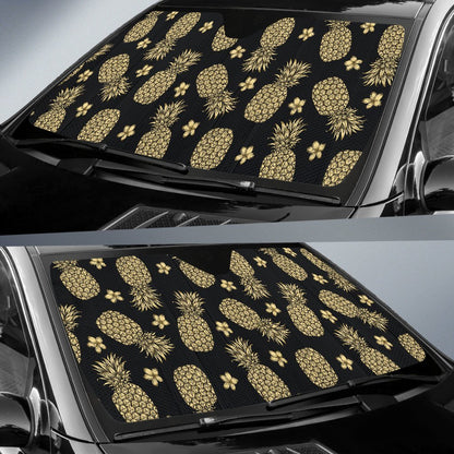 Gold Pineapple Hibiscus Car Sun Shade-JorJune