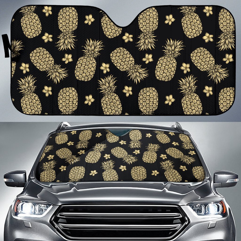 Gold Pineapple Hibiscus Car Sun Shade-JorJune