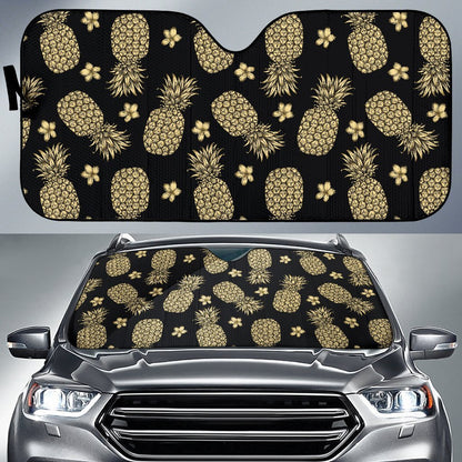 Gold Pineapple Hibiscus Car Sun Shade-JorJune
