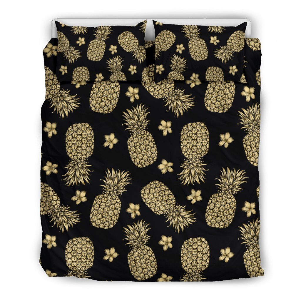 Gold Pineapple Hibiscus Duvet Cover Bedding Set