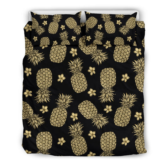Gold Pineapple Hibiscus Duvet Cover Bedding Set