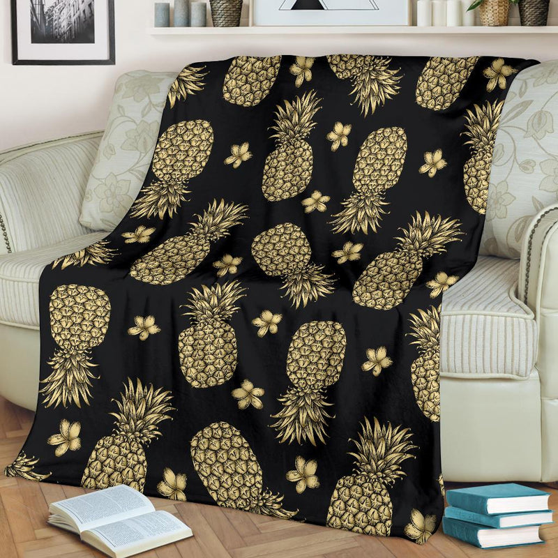 Gold Pineapple Hibiscus Fleece Blanket
