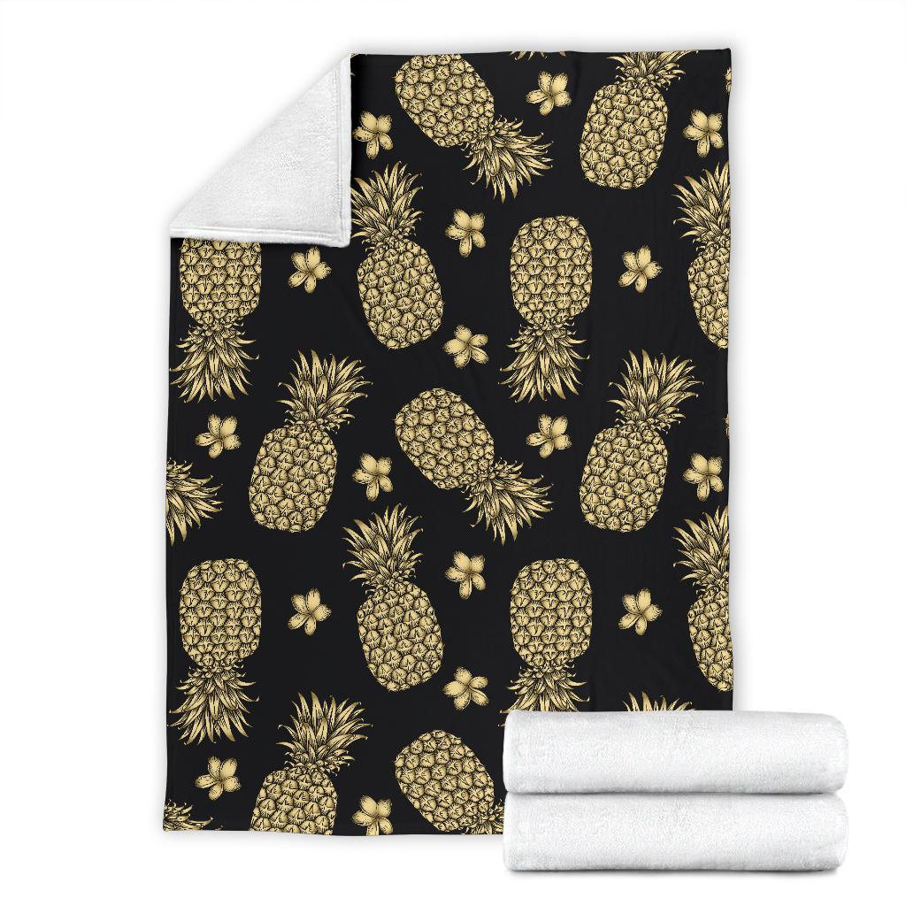 Gold Pineapple Hibiscus Fleece Blanket