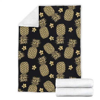 Gold Pineapple Hibiscus Fleece Blanket