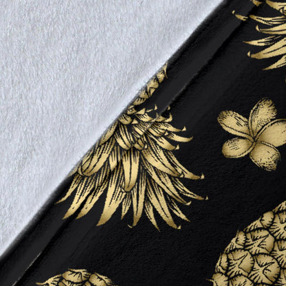 Gold Pineapple Hibiscus Fleece Blanket