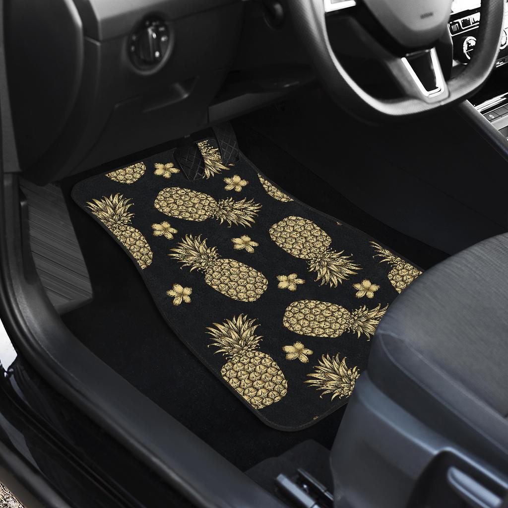 Gold Pineapple Hibiscus Front and Back Car Floor Mats