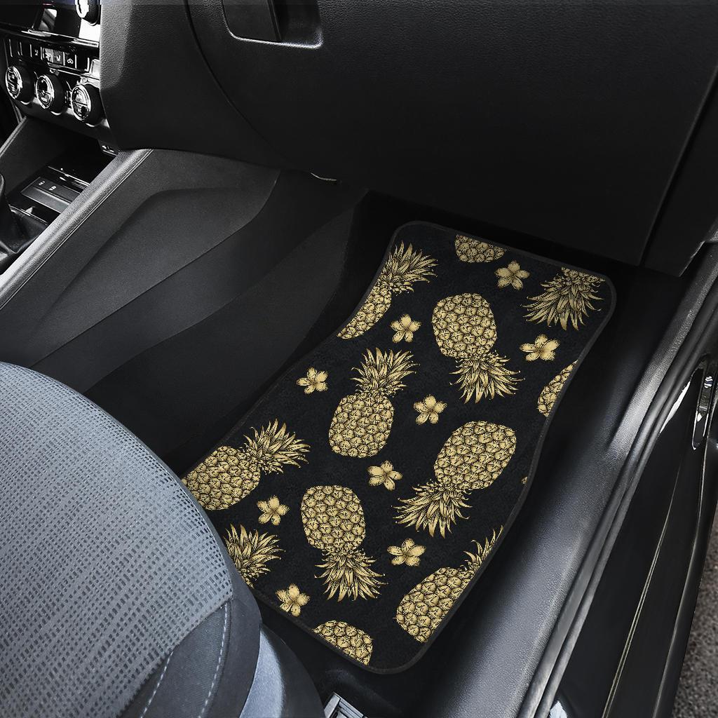 Gold Pineapple Hibiscus Front and Back Car Floor Mats