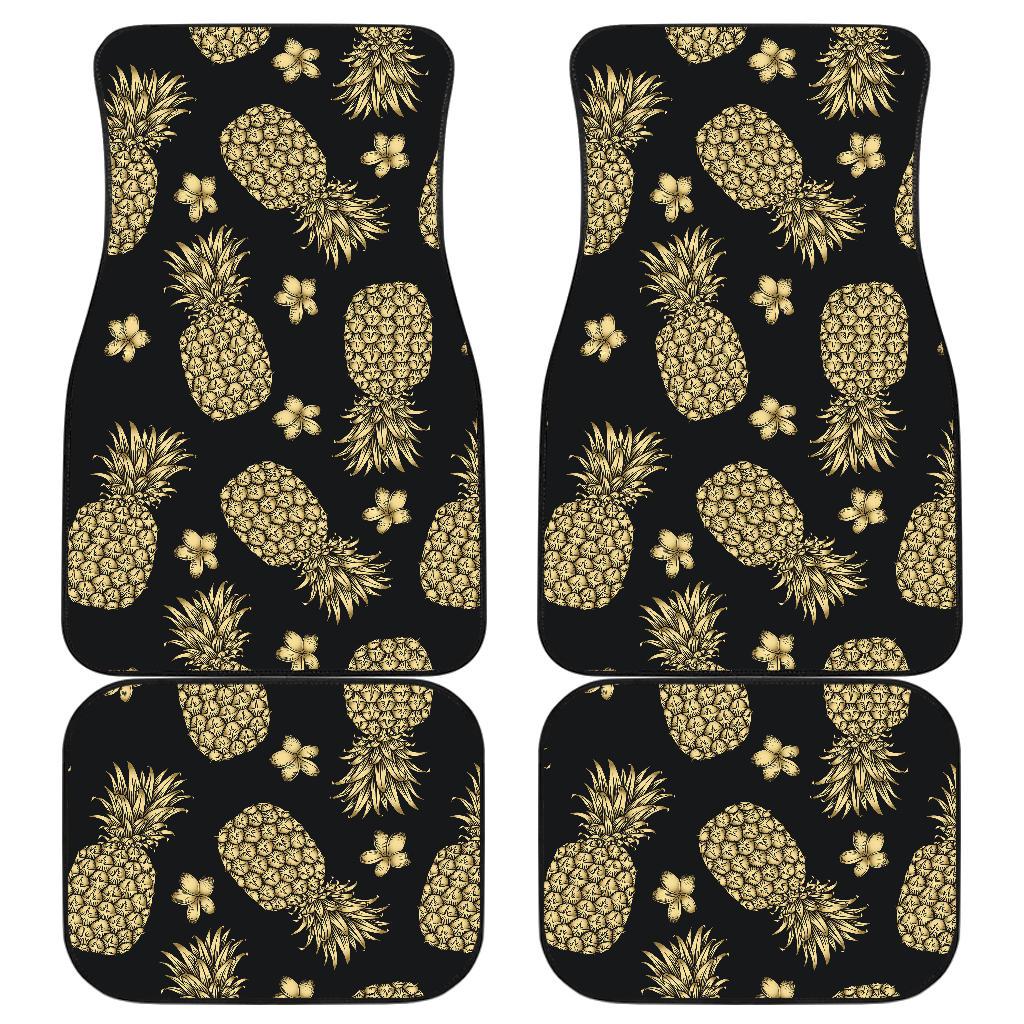 Gold Pineapple Hibiscus Front and Back Car Floor Mats