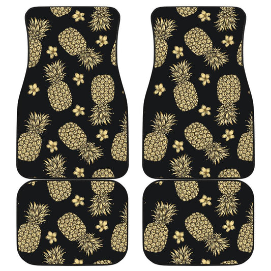 Gold Pineapple Hibiscus Front and Back Car Floor Mats