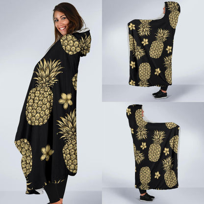 Gold Pineapple Hibiscus Hooded Blanket-JORJUNE.COM