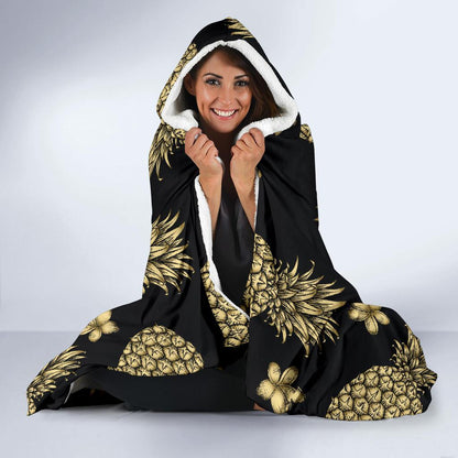 Gold Pineapple Hibiscus Hooded Blanket-JORJUNE.COM
