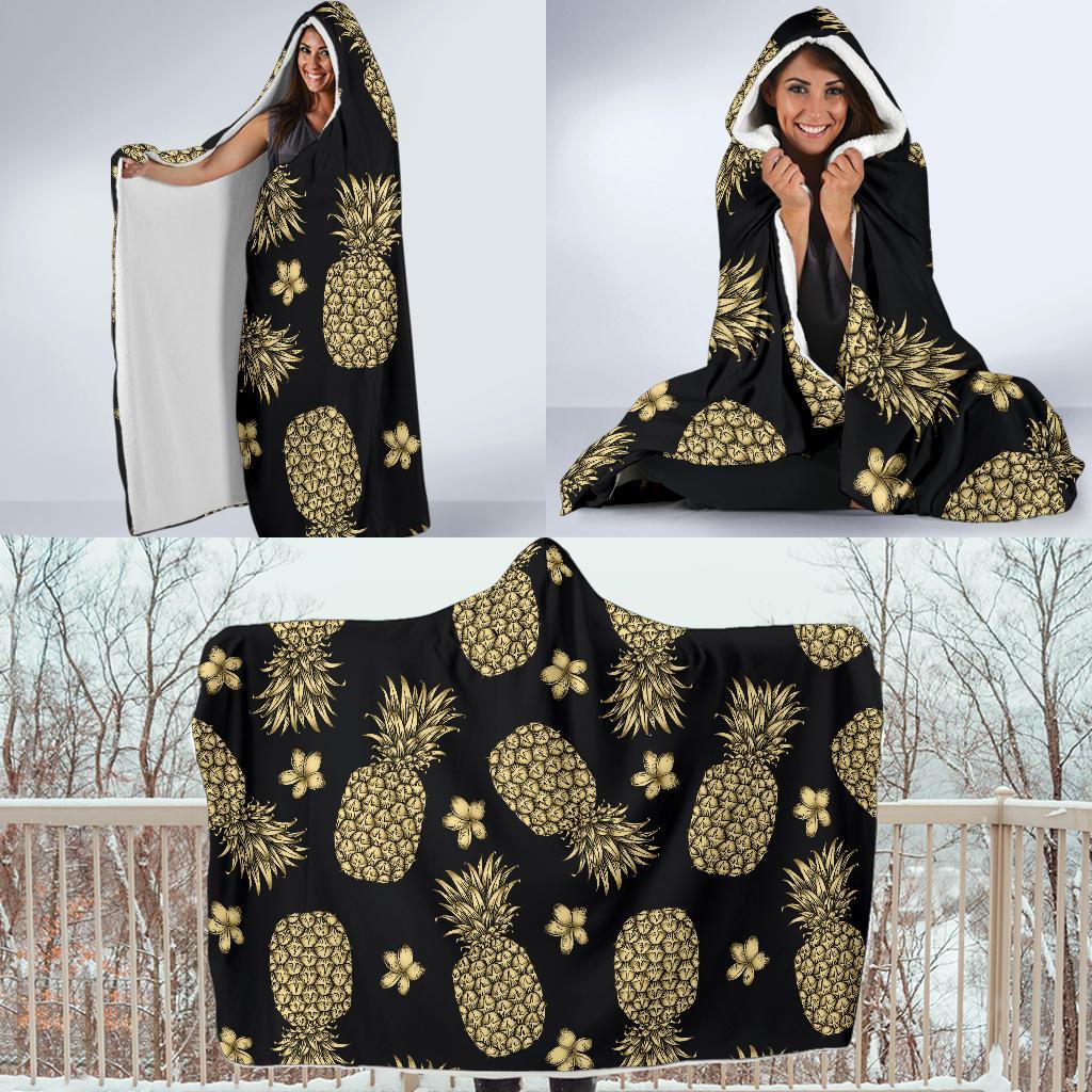 Gold Pineapple Hibiscus Hooded Blanket-JORJUNE.COM