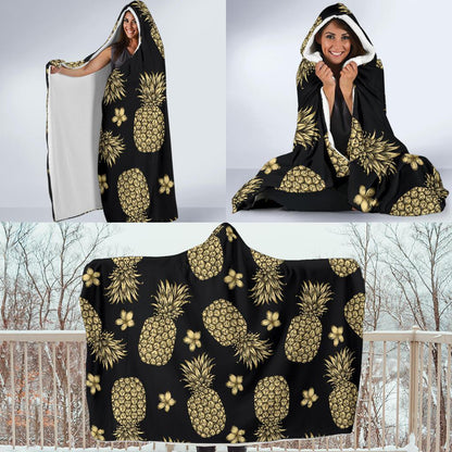 Gold Pineapple Hibiscus Hooded Blanket-JORJUNE.COM