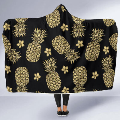 Gold Pineapple Hibiscus Hooded Blanket-JORJUNE.COM