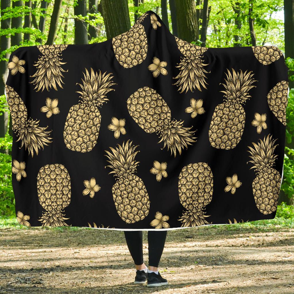 Gold Pineapple Hibiscus Hooded Blanket-JORJUNE.COM