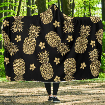 Gold Pineapple Hibiscus Hooded Blanket-JORJUNE.COM