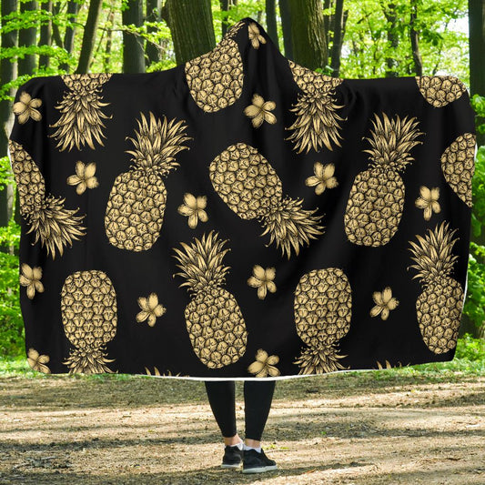 Gold Pineapple Hibiscus Hooded Blanket-JORJUNE.COM