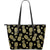 Gold Pineapple Hibiscus Large Leather Tote Bag