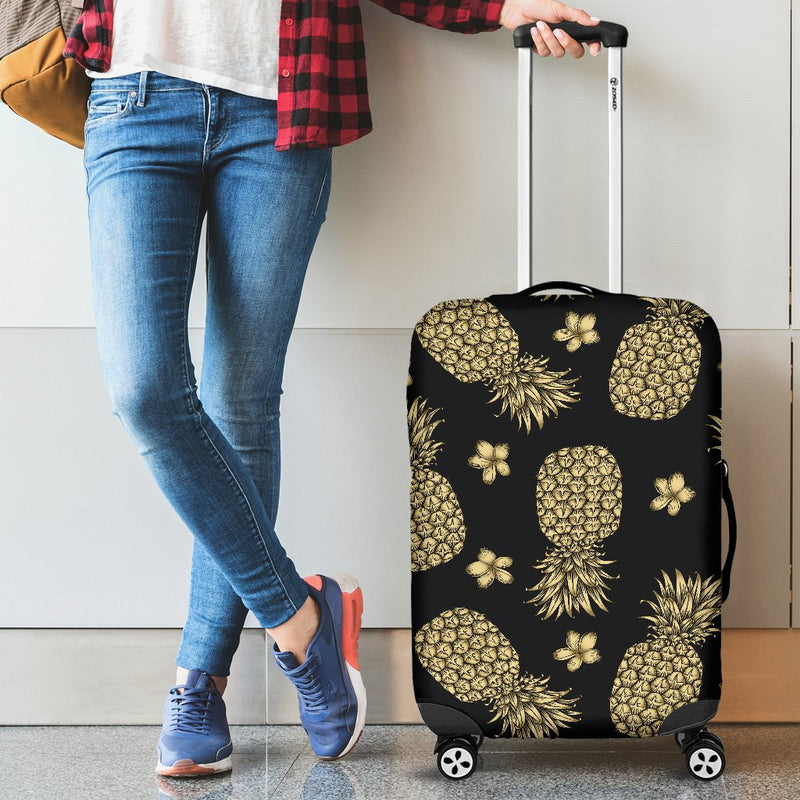 Gold Pineapple Hibiscus Luggage Cover Protector