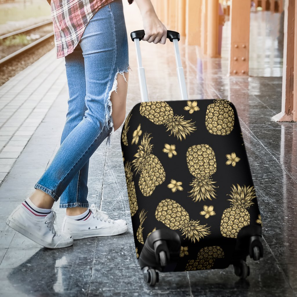 Gold Pineapple Hibiscus Luggage Cover Protector
