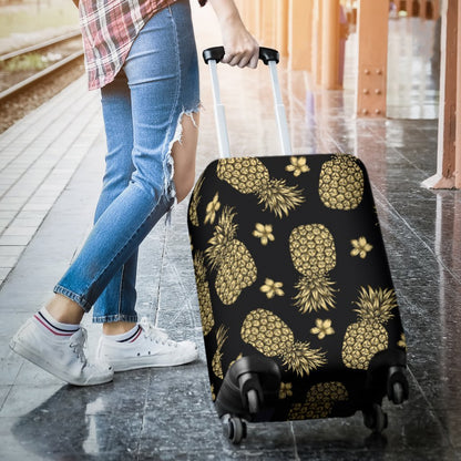 Gold Pineapple Hibiscus Luggage Cover Protector