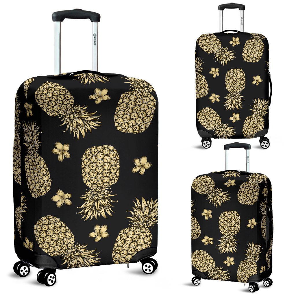 Gold Pineapple Hibiscus Luggage Cover Protector