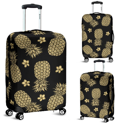 Gold Pineapple Hibiscus Luggage Cover Protector
