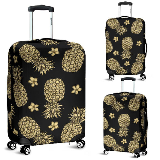 Gold Pineapple Hibiscus Luggage Cover Protector