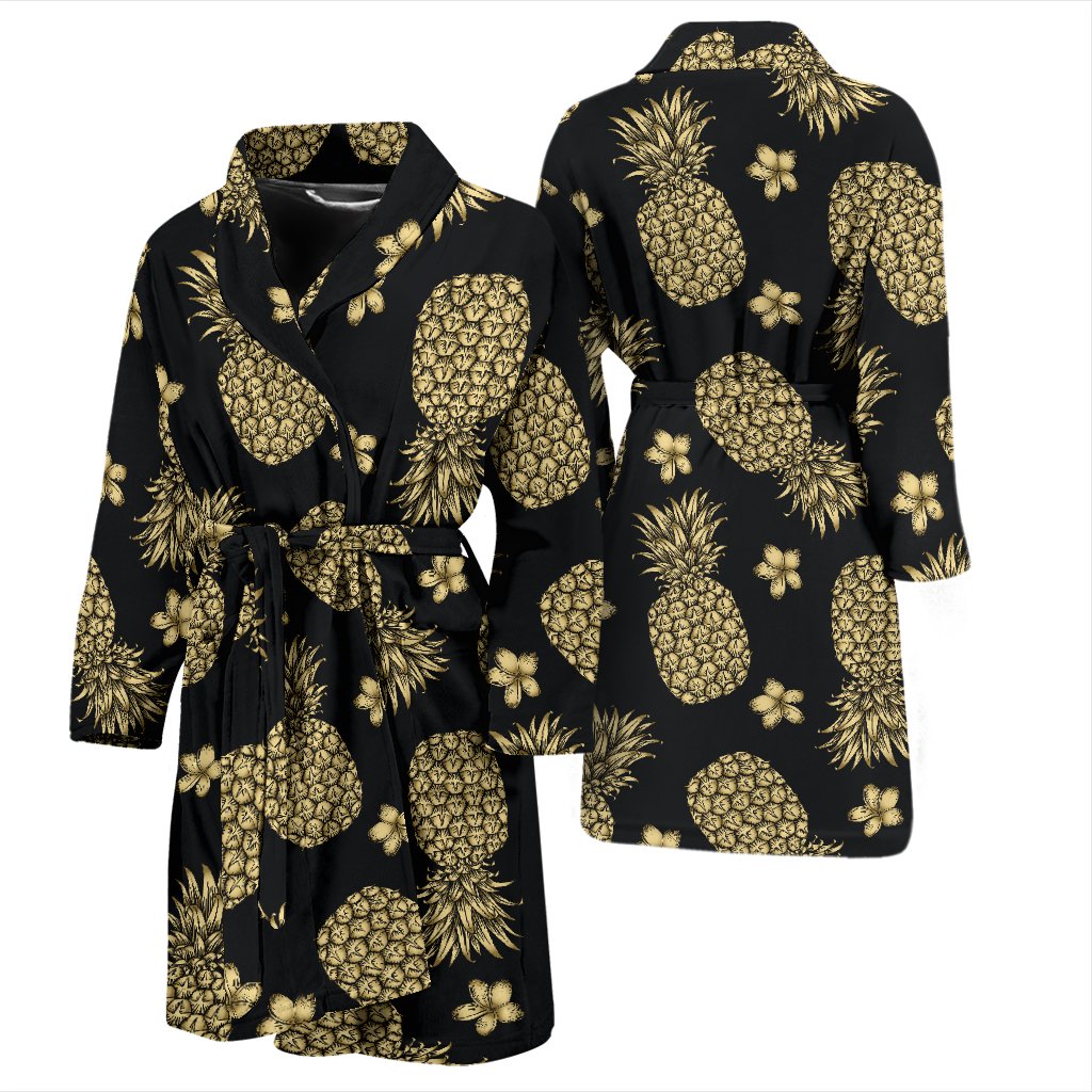 Gold Pineapple Hibiscus Men Bath Robe