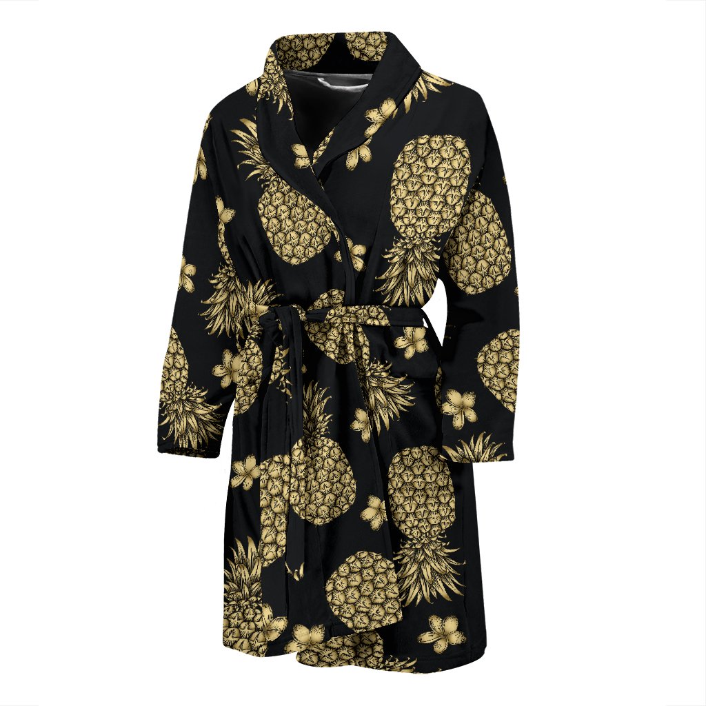 Gold Pineapple Hibiscus Men Bath Robe