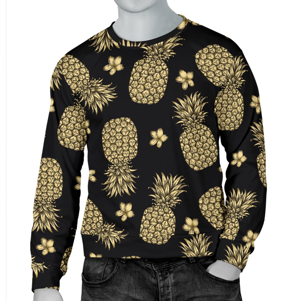 Gold Pineapple Hibiscus Men Crewneck Sweatshirt