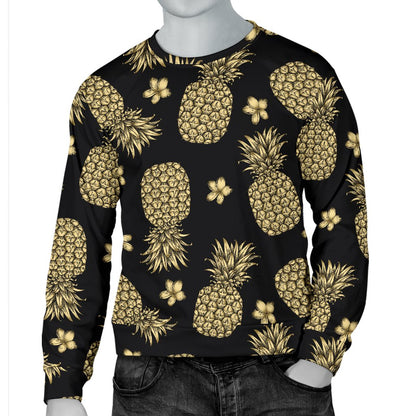 Gold Pineapple Hibiscus Men Crewneck Sweatshirt