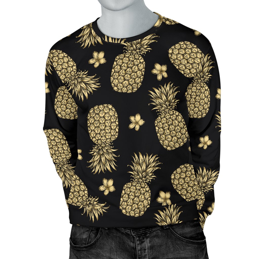Gold Pineapple Hibiscus Men Crewneck Sweatshirt