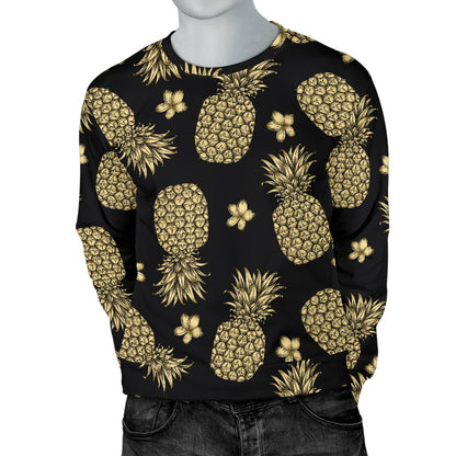 Gold Pineapple Hibiscus Men Crewneck Sweatshirt