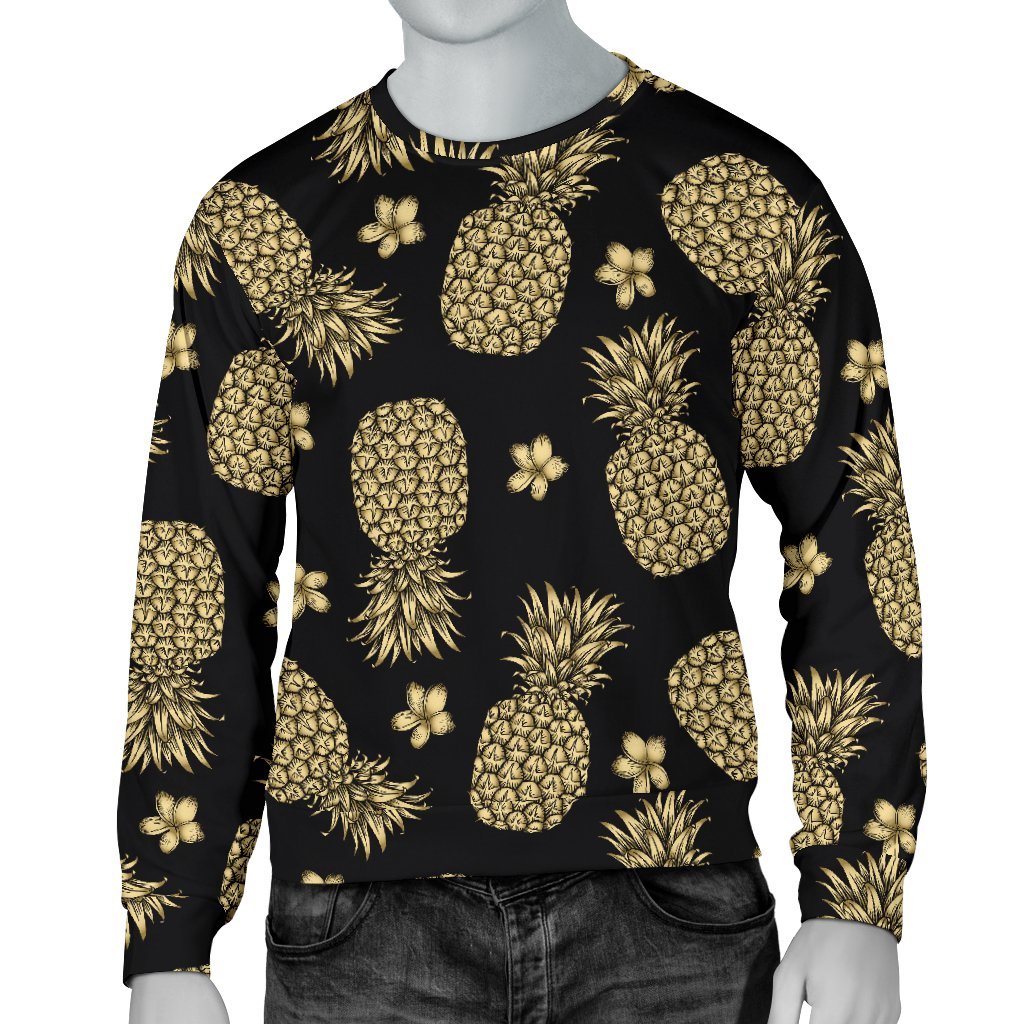 Gold Pineapple Hibiscus Men Crewneck Sweatshirt