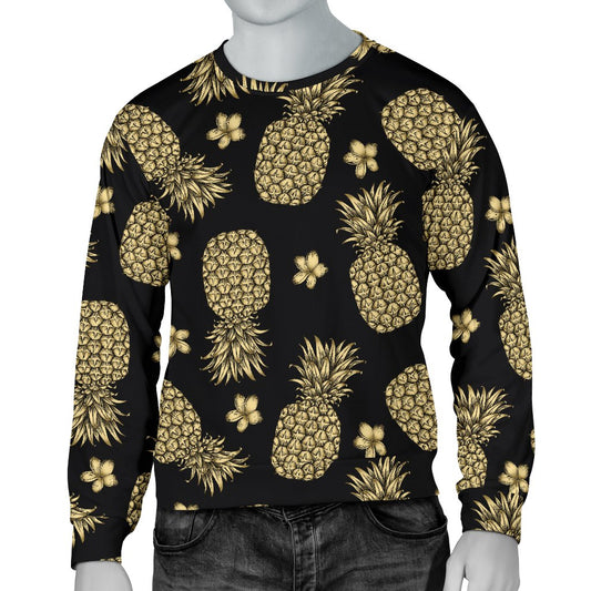 Gold Pineapple Hibiscus Men Crewneck Sweatshirt