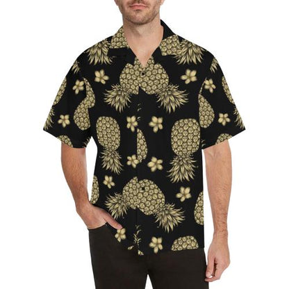 Gold Pineapple Hibiscus Men Hawaiian Shirt