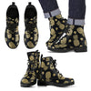 Gold Pineapple Hibiscus Men Leather Boots