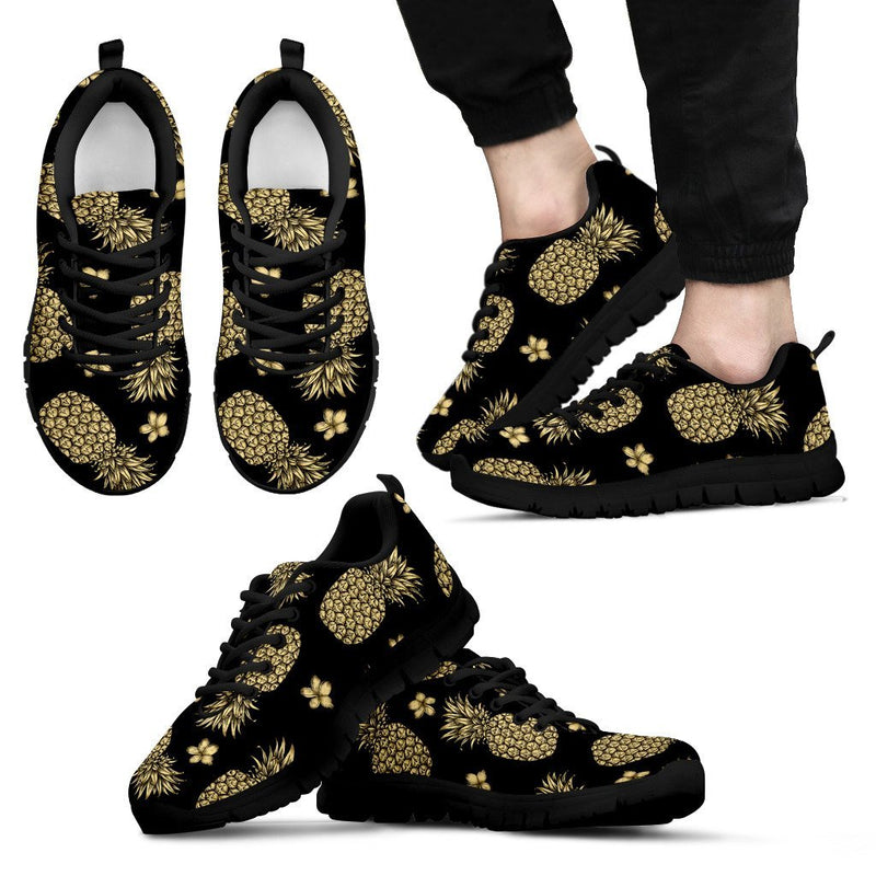 Gold Pineapple Hibiscus Men Sneakers