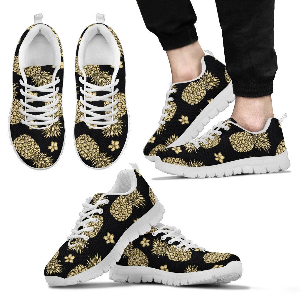 Gold Pineapple Hibiscus Men Sneakers